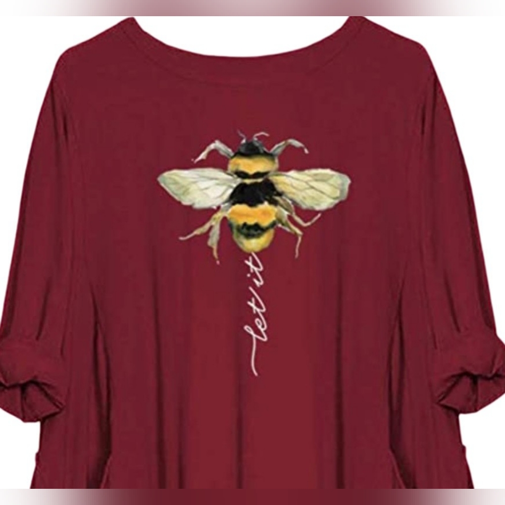 Let it Bee Long Sweatshirt Tunic Maroon Size XL EUC